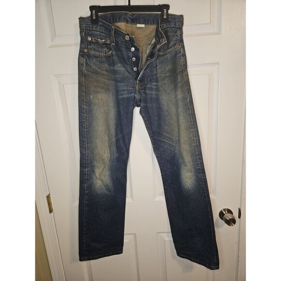 Vintage Levi’s 501 Button Fly Denim Jeans 32x32 Dark Wash Distressed